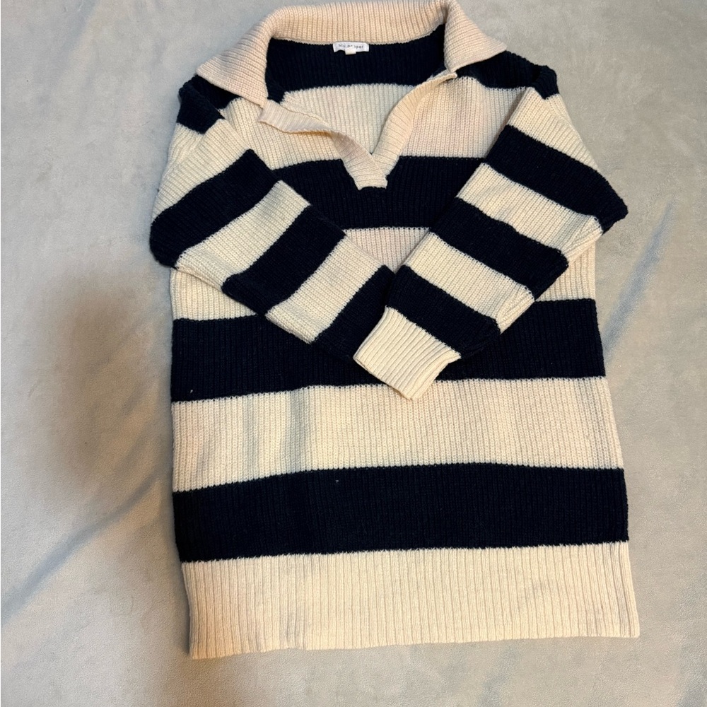 Blu Pepper Navy and Cream V-Neck Sweater Dress